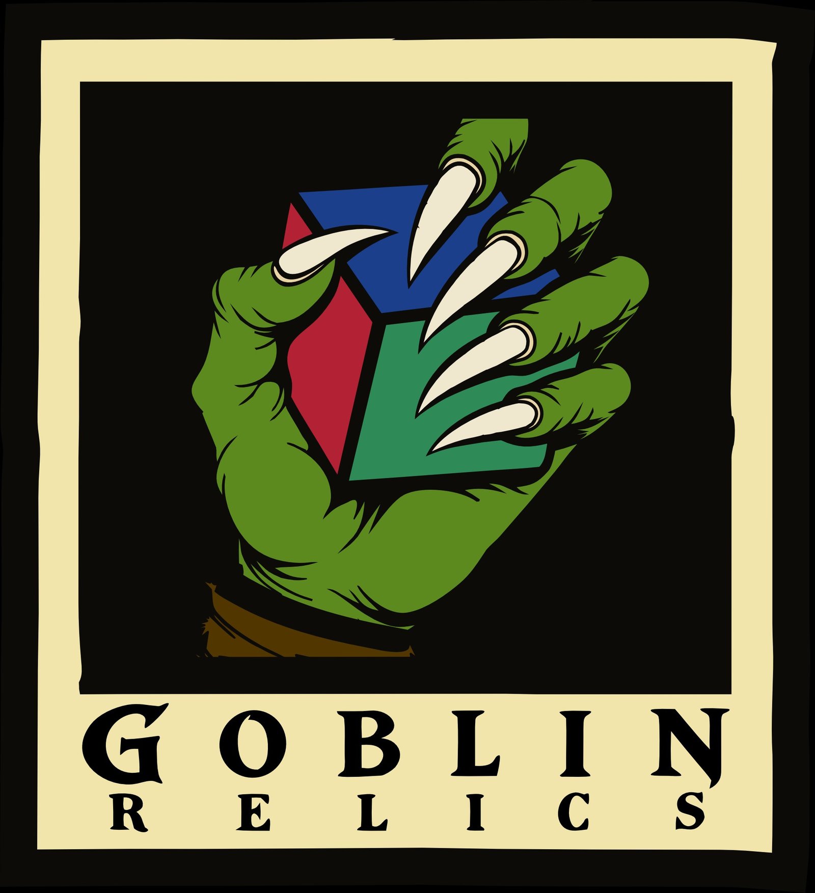 Goblin Relics — a green goblin hand holding a colored crystal